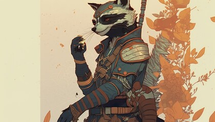 Raccoon . Creative illustration. (Ai Generate)