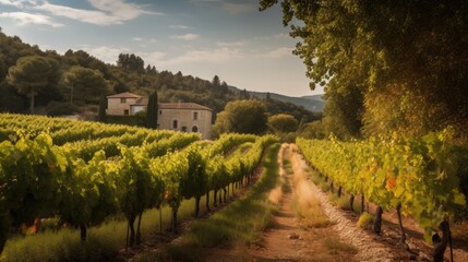 South of France with a Stunning Vineyard Landscape. Generative ai illustration.