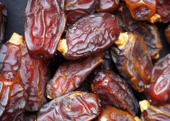 Close up of dried dates. Holy fruit of Ramadan for Muslims.