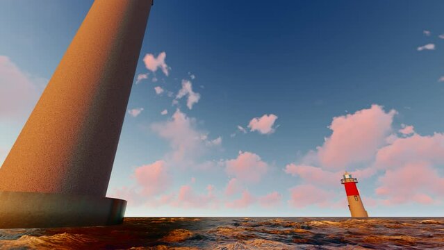 Sea lighthouse guides the direction of navigation.