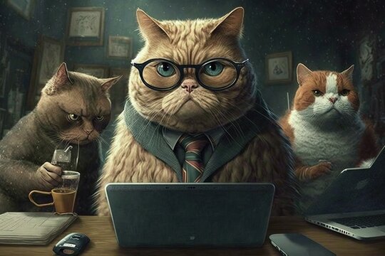 cat genius of social network illustration generative ai