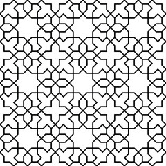 Seamless geometric ornament based on traditional islamic art. Black and white.
