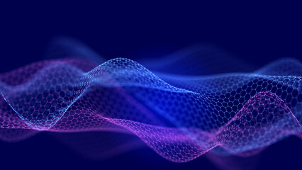 Abstract wave of sound particles. Equalizer for music. Signal transmission. 3d rendering.