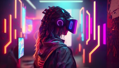 synthwave vr tech . Creative illustration. (Ai Generate)