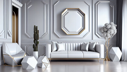 Modern futuristic living room with metallic accents generative ai