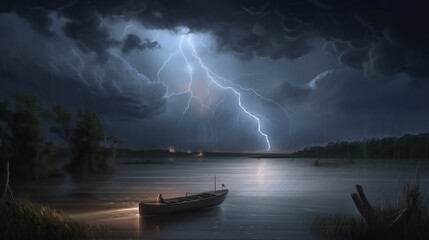 lake in thunderstorm 