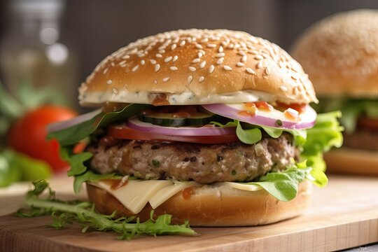 Hamburger, delicious fast food, Beef meal, cheeseburger (Ai generated)