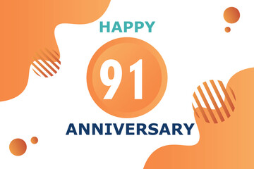 91 years anniversary celebration geometric logo design with orange blue and white color number on white background template 