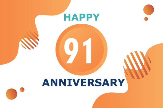 91 years anniversary celebration geometric logo design with orange blue and white color number on white background template 
