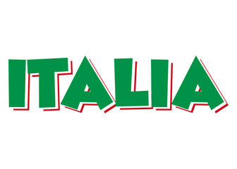 Letras palabra Italia en texto manuscrito con los colores de la bandera de Italia - obrazy, fototapety, plakaty