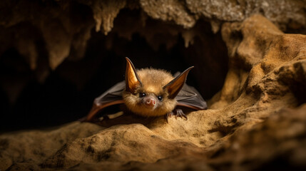 A bat hanging upside down in a cave Generative AI 