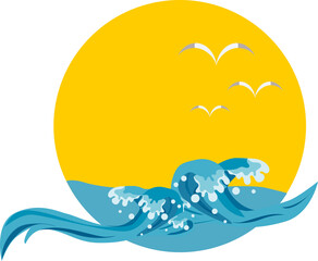 Fototapeta premium Attractive PNG icon of water waves in the ocean with white birds.