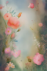 Obraz na płótnie Canvas Illustration Wasserfarben Gemälde Blumenlandschaft - Generative AI