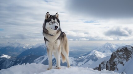 Naklejka premium husky in the mountains