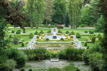 Typical symmetrical Italian garden (giardino all'italiana) or formal garden (giardino formale) in...