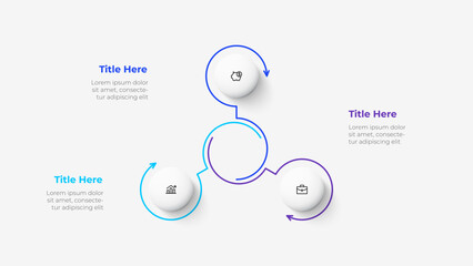 Cycle infographic with thin line arrows and circles. Business template with 3 options