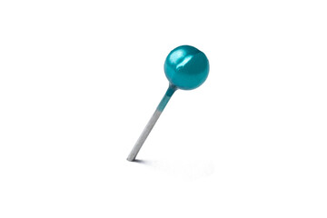 Cyan sewing push pin with shadow isolated