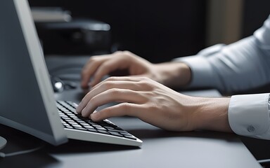 Close up of man typing something using computer while working in the office