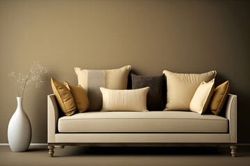 Modern beige sofa in light colors. Minimal style concept