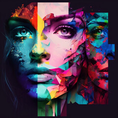 Creative portrait of a girl with her face painted in bright colors