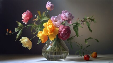 Flowers in Vase, soft colours, generative ai