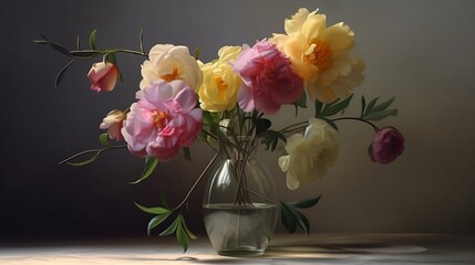 Flowers in Vase, soft colours, generative ai.