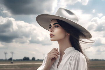 Woman hat white summer portrait