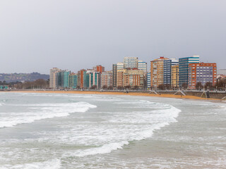 Beautiful landscape of San Lorenzo Beach in Gij&oacute;n, Asturias, Spain.