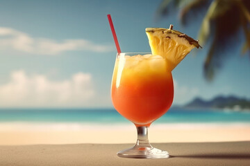Tropical cocktail on the beach fruit sea vacation summer orange generative ai