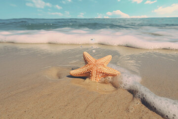 Naklejka na ściany i meble starfishs foam beach sea summer vacation travel tropical generative ai
