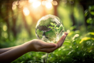 Sustainability, hand holding earth, generative ai