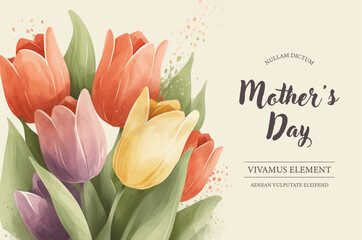 Vector watercolor banner with beautiful flowers framed for mother's day - obrazy, fototapety, plakaty