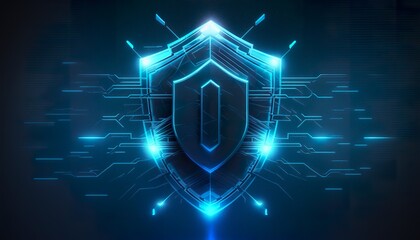 Blue cyber security protective shield . Creative illustration. (Ai Generate)