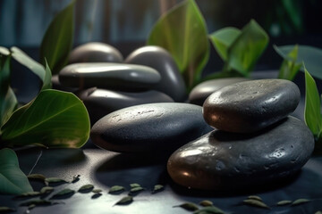 Fototapeta na wymiar Smooth beautiful stones stone therapy massage spa bali background wellness generative ai