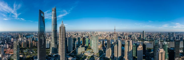 Deurstickers Aerial view of Shanghai skyline and modern buildings in Lujiazui Financial district, China. Panoramic view. © ABCDstock