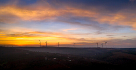 Dawn on the wind power field in Bau Can commune, Chu Prong district, Gia Lai province, Vietnam