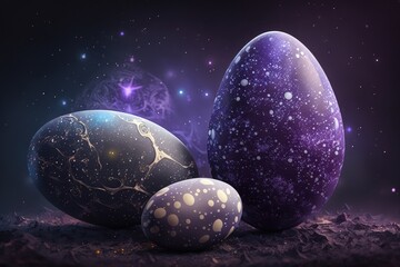 Fantasy  Easter eggs painted in space colors galaxy universe background,generative ai.