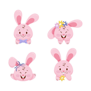 Pink rabbit set. Character head, expression of emotion