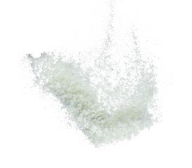 Detergent Powder splash fly in air. Detergent Powder pour float in mid air. Detergent Powder blue soap explosion throw fluttering. White background isolated high speed shutter freeze motion