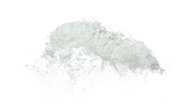 Detergent Powder splash fly in air. Detergent Powder pour float in mid air. Detergent Powder blue soap explosion throw fluttering. White background isolated high speed shutter freeze motion