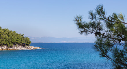 Fototapeta na wymiar Blue sea landscape of Thasos Greece