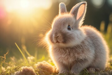 adorable fantasy festival Easter bunny and Easter golden hour  and colorful eggs on texture background,generative ai.