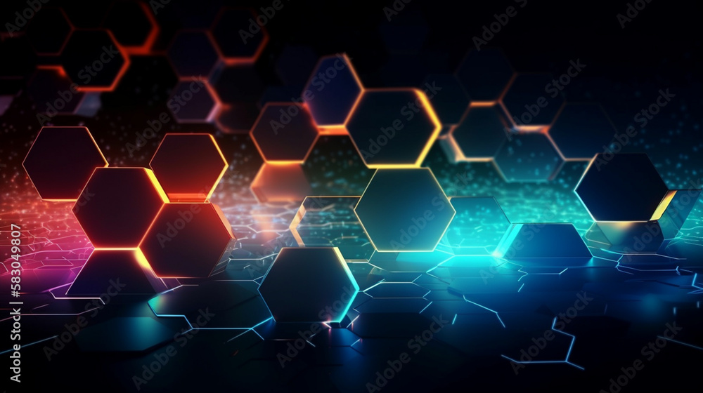 Wall mural abstract hexagonal geometric ultra wide background generative ai