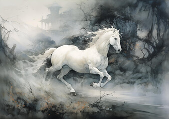 Obraz na płótnie Canvas Fantasy white horse , generative ai