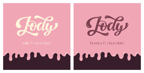 Vector Illustration with letters Lody (mean Ice cream in Polish) on liquid pink cream background