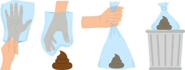 Step by step instructions for cleaning poop, vector illustration