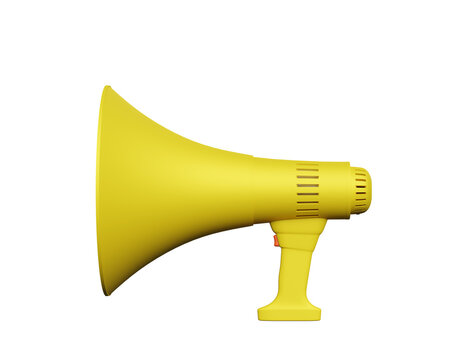 Yellow Moutpiece Megaphone In Isolated Background, 3d Rendering. Public Protest, Free Speech, Announcement Or Advertising Concept