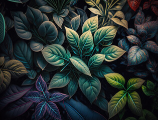 Obraz na płótnie Canvas Abstract colorful foliage background created with Generative AI technology