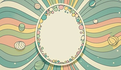 Happy easter greeting card  in    doodle flat style with egg and minimalistic flat color flowers.  Empty Space for your greeting text. Generative Ai.