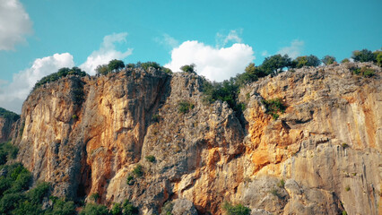 Breathtaking landscape of rock formations and mountains. Aerial panoramic view from drone. Nature scene.